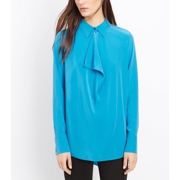 Vince Tops - Vince Teal Silk Cowl Neck Blouse Long Sleeve Medium